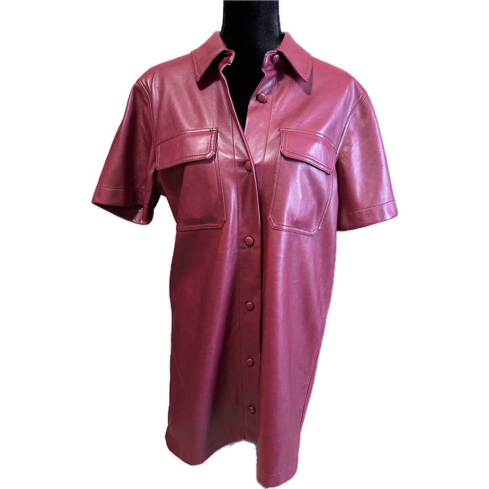 7 For All Mankind Magenta Faux Leather Short Sleeve Dress Pink Size M